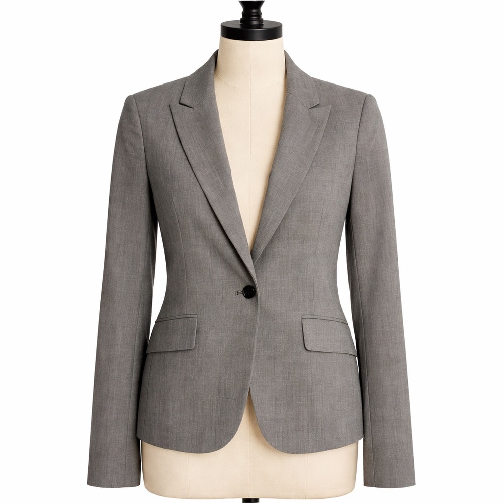 Teenflo Elegant Gray Women's Tailored Wool Blend Blazer